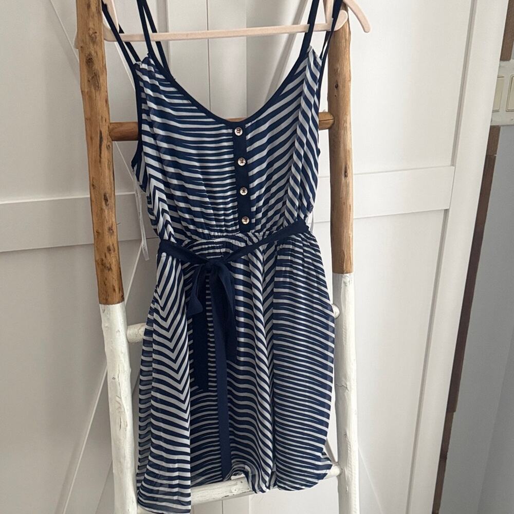 Papaya Navy and White Striped Sun Dress M